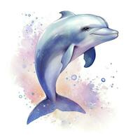 AI generated Watercolor fantasy Baby Dolphin clip art isolated white background. AI Generated photo