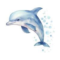 AI generated Watercolor fantasy Baby Dolphin clip art isolated white background. AI Generated photo