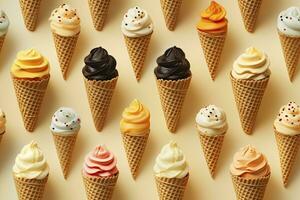 AI generated Incorporate a variety of waffle cones with different ice cream flavors. AI Generated photo