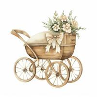 AI generated Watercolor Baby carriage Clipart on white background. AI Generated photo