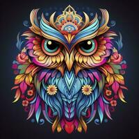 AI generated Multicolored mandala owl coloring page for adults. AI Generated photo