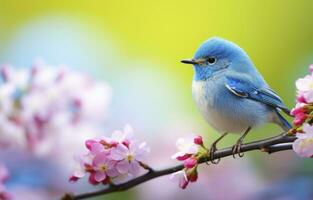 AI generated Cute little bird with a  nature background.  AI Generated. photo