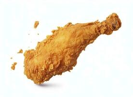 AI generated Fried chicken leg falling in the air isolated on a white background. AI Generated. photo