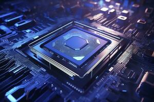 AI generated Futuristic central processor unit. Powerful Quantum CPU motherboard. AI Generated photo