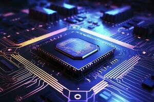 AI generated Futuristic central processor unit. Powerful Quantum CPU motherboard. AI Generated photo