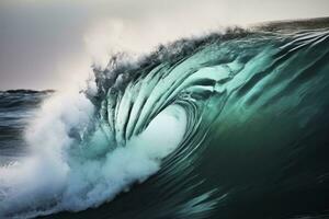 AI generated Extreme close up of thrashing emerald ocean waves. AI Generated photo