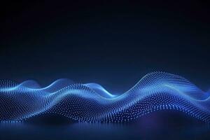AI generated Dynamic blue particle wave. Abstract sound visualization. Digital structure of the wave flow of luminous particles. AI Generated. photo