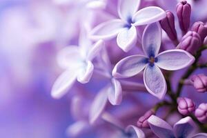 AI generated Lilac blossom macro background with copy space. AI Generated photo