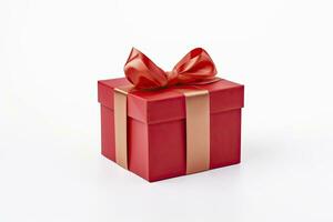 AI generated Gift box with red ribbon isolated on white background. AI Generated photo