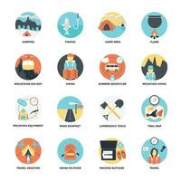 Flat Icon Set of Outdoor, Traveling and Camping vector