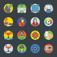 VR and Drones Flat Vector Icons Set