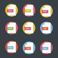 Types of Files Flat Icons vector