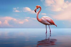 AI generated Pink Flamingo in the water. AI Generated photo