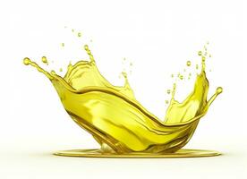 AI generated Olive or engine oil splash, cosmetic serum liquid isolated on white background. Generative AI photo