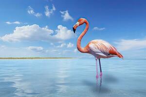 AI generated Pink Flamingo in the water. AI Generated photo