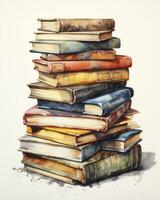 AI generated Watercolor pile of books isolated on white background. AI Generated photo