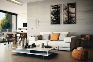 AI generated Modern living room with sofa and furniture. AI Generated photo