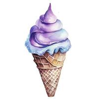 AI generated Watercolor ice cream in a waffle cone. AI Generated photo