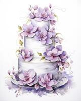 AI generated Watercolor wedding cake isolated on white background.  AI Generated photo