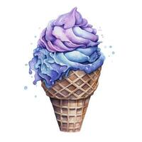 AI generated Watercolor ice cream in a waffle cone. AI Generated photo