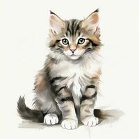 AI generated Watercolor cat clip art on white background. AI Generated photo