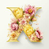 AI generated Creative letter X concept made of fresh yellow and pink peony photo