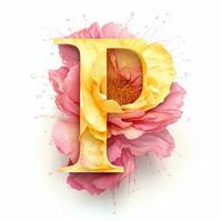 AI generated Creative letter P concept made of fresh yellow and pink peony photo