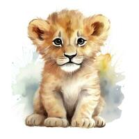 AI generated Watercolor Baby Lion. AI Generated photo