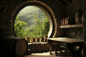 AI generated Barrel in an ancient castle beside the window. AI Generated photo