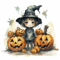 AI generated Watercolor Halloween illustration on white background. AI Generated photo