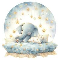 AI generated An elephant on a bed with stars and blankets around the circle. AI Generated photo