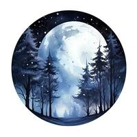 AI generated Forest moon silhouette with fairy shining in the night sky on a white background. AI Generated photo