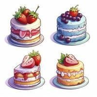 AI generated Set of Cake piece illustration on white background. AI Generated photo