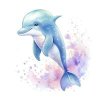 AI generated Watercolor fantasy Baby Dolphin clip art isolated white background. AI Generated photo