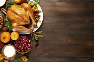 AI generated Thanksgiving traditional festive food background. AI Generated photo