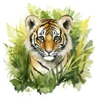 AI generated Watercolor Tiger for kids. AI Generated photo