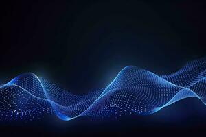 AI generated Dynamic blue particle wave. Abstract sound visualization. Digital structure of the wave flow of luminous particles. AI Generated. photo