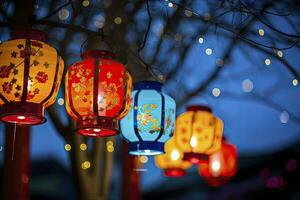 AI generated Colorful festival lanterns during the Chinese traditional holiday season. AI Generated photo