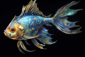 AI generated 3d rendering. fish on black background. Generative AI photo