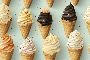 AI generated Incorporate a variety of waffle cones with different ice cream flavors. AI Generated photo