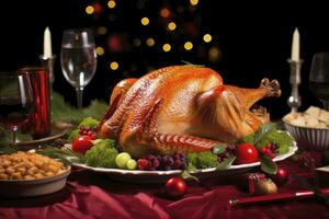 AI generated Christmas turkey dinner. AI Generated photo