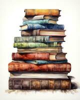 AI generated Watercolor pile of books isolated on white background. AI Generated photo