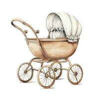 AI generated Watercolor Baby carriage Clipart on white background. AI Generated photo