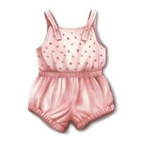 AI generated Pink baby girl romper in watercolors on a white background. AI Generated photo