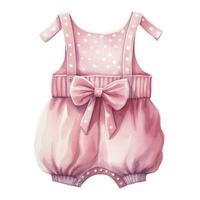 AI generated Pink baby girl romper in watercolors on a white background. AI Generated photo