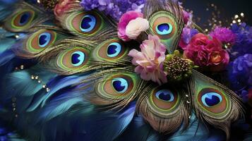 AI generated Beautiful florals peacock feather. AI Generated. photo