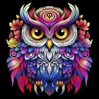 AI generated Multicolored mandala owl coloring page for adults. AI Generated photo