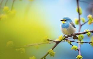 AI generated Cute little bird with a  nature background.  AI Generated. photo