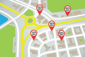 city map with pin maps with discounts vector