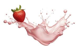 AI generated milk or yogurt splash with strawberries isolated on white background, 3d rendering. AI Generated photo